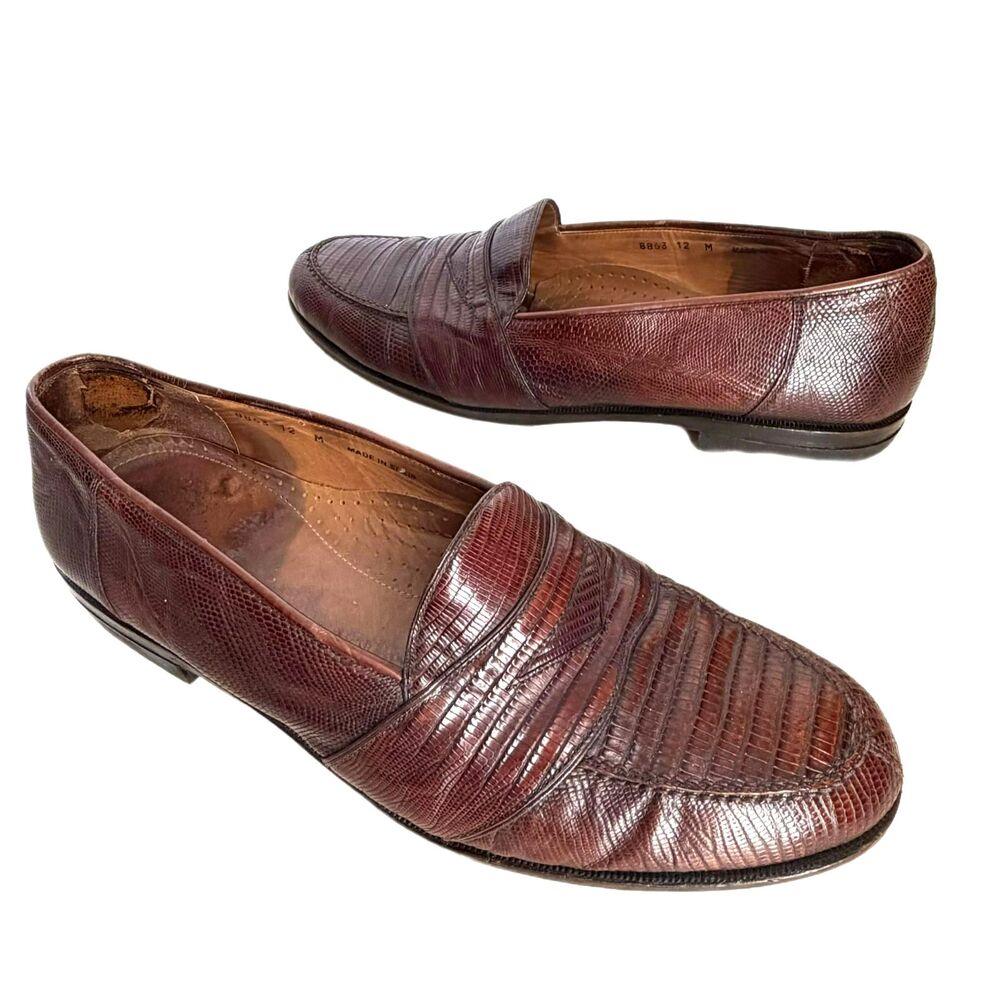 Magnanni Genuine Lizard Loafers Mens 12 M Brown Leather Shoes Made in Spain